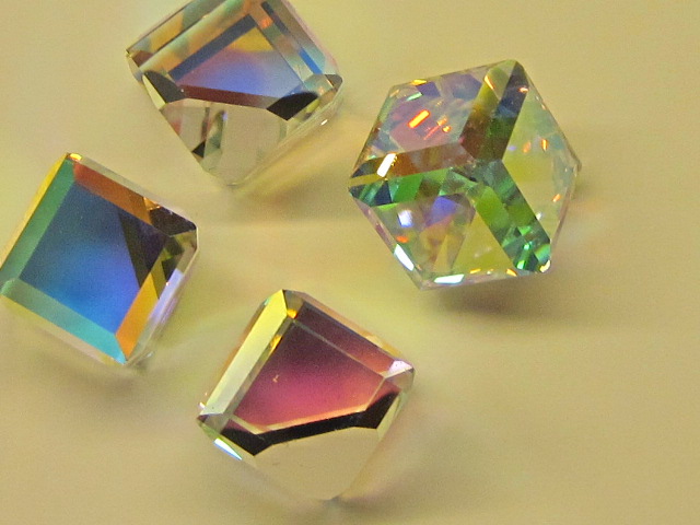 12 pcs. CUT CORNER 4mm CUBE CRYSTAL AB European Rhinestones